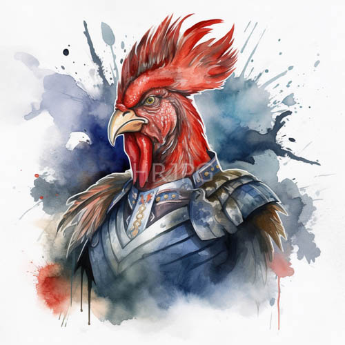 High Resolution: Watercolor paints depict rooster knights in steel plate armor download. | HRJPG.com