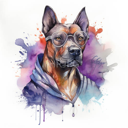 eyeglasses accent anthropomorphic dog figures dressed in suits