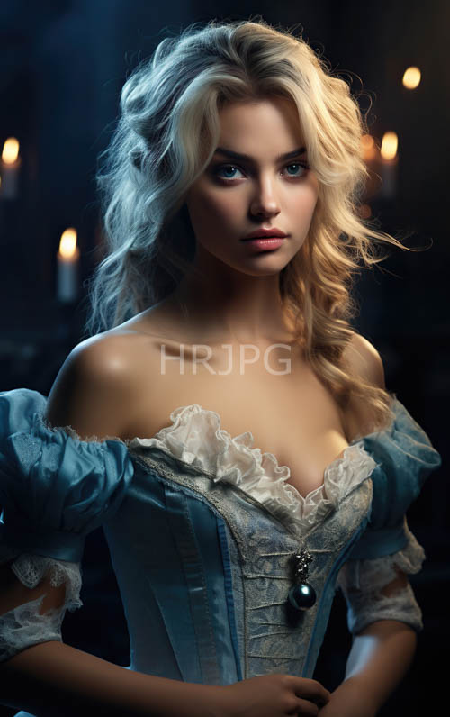 High Resolution: Gothic Corset Portrait: Blonde Woman in White Lace download. | HRJPG.com