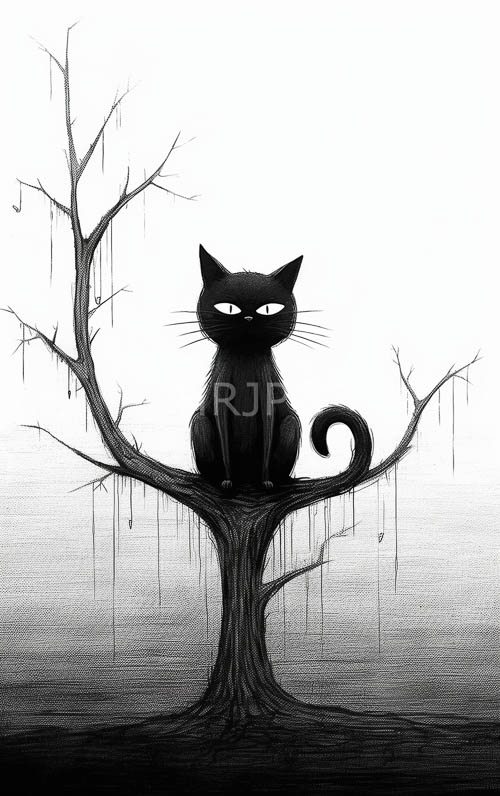 eerie branches support grayscale cats in frozen winter woods