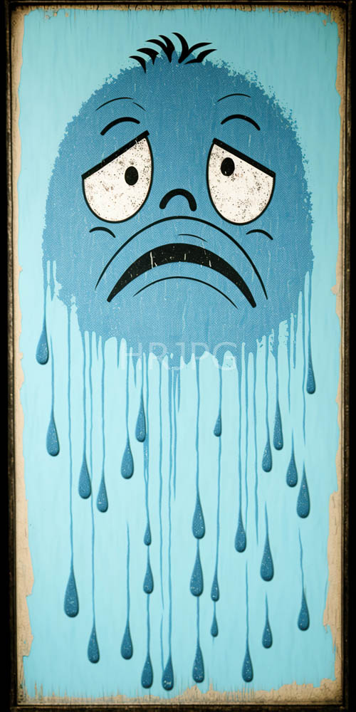 blue paint drips cover sad blob character portraits