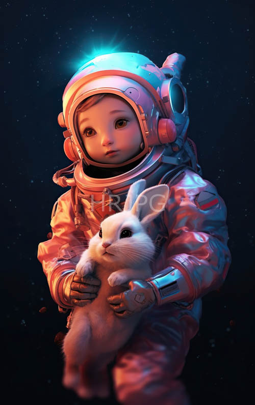 astro bunny young child in pink astronaut suit