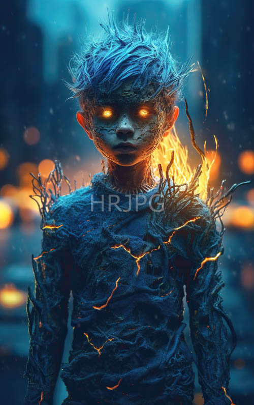 High Resolution: Eerie blue tones highlight clay child portraits in darkness download. | HRJPG.com