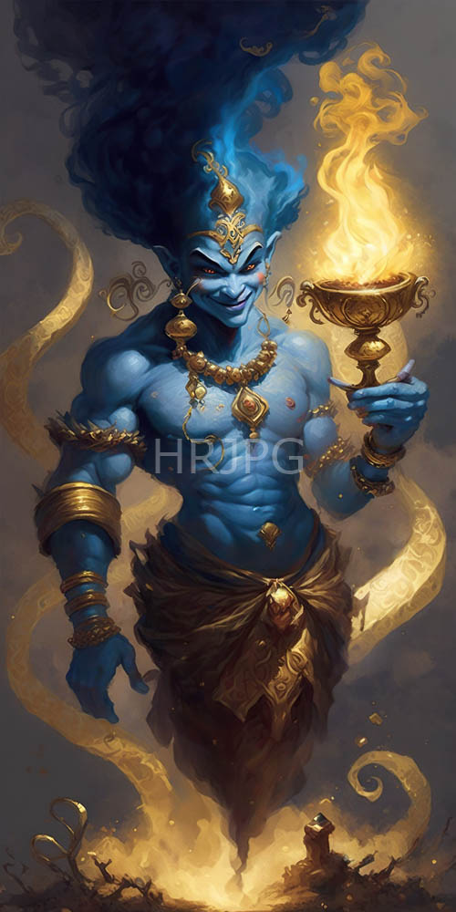 golden chalices rest in hands of blue skinned spirits