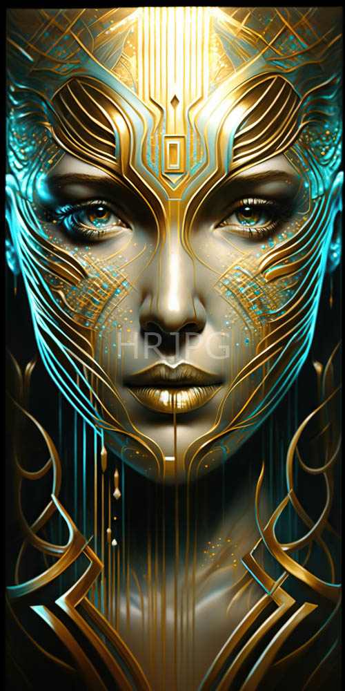 gilded egyptian future tech portrait with egyptian motifs