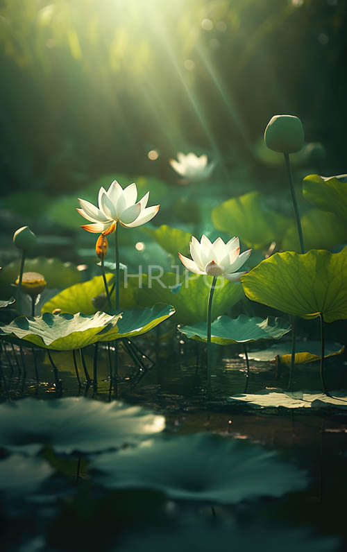 tranquil lily pond white water lilies in sunlit water
