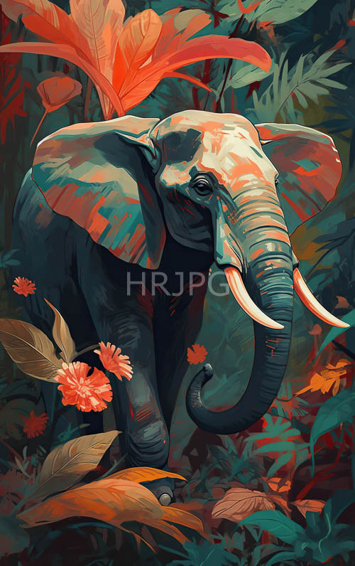 tropical elephant voyage gray tusker in teal jungle