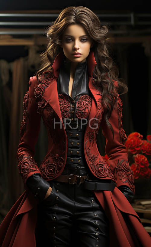 High Resolution: Victorian Elegance: Portrait of a Woman in Red and Black download. | HRJPG.com