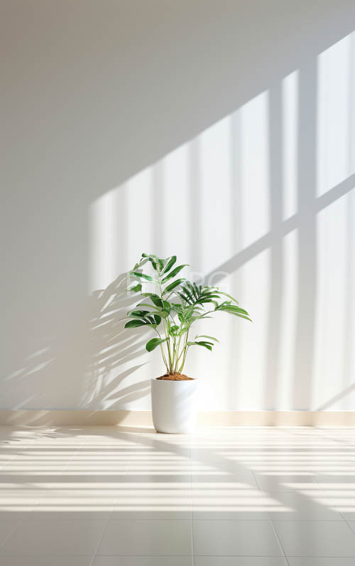 minimalist indoor sanctuary potted green plant with broad leaves