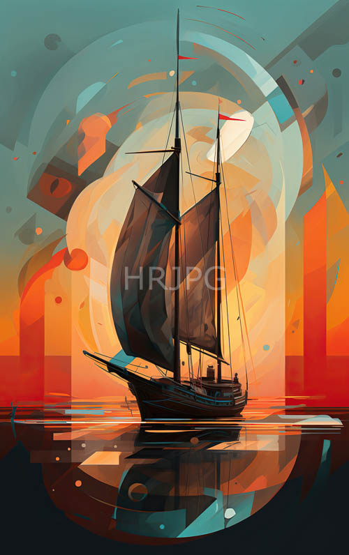 sunset skies illuminate golden sailing ships on open seas