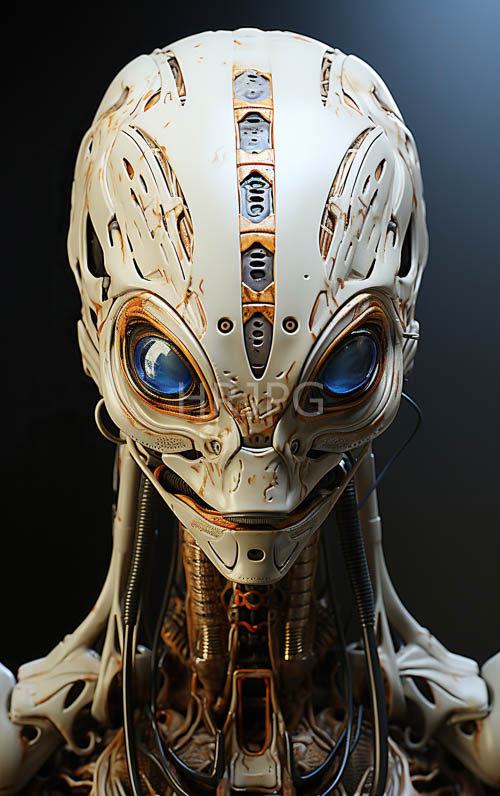 satin finished copper android high tech cybernetic robot head