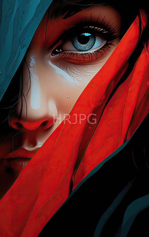 High Resolution: Vivid Tears: High-Contrast Portrait in Wet Fabric download. | HRJPG.com