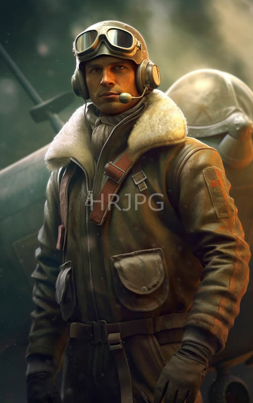 high altitude aviator muscular pilot in olive flight suit