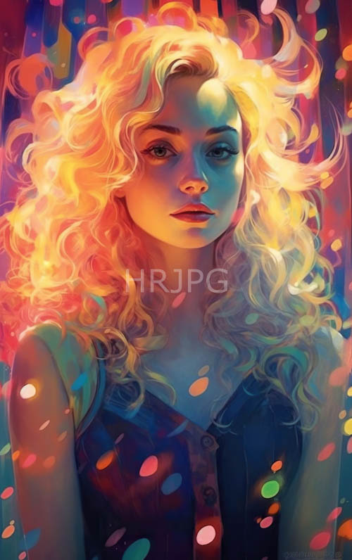 gleaming blonde curls glow serene woman in midnight blue dress