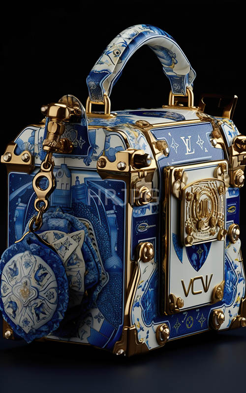 gilded blue porcelain handbag ornate luxury fashion accessory