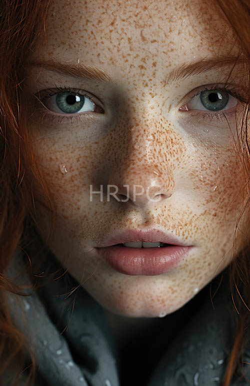 sunlit red freckles green eyed woman with wet hair