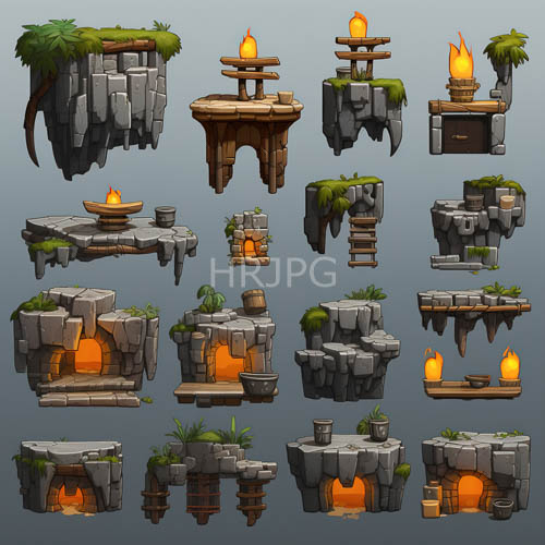 floating stone platforms with torches