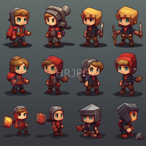 twelve small cartoonish chibi characters
