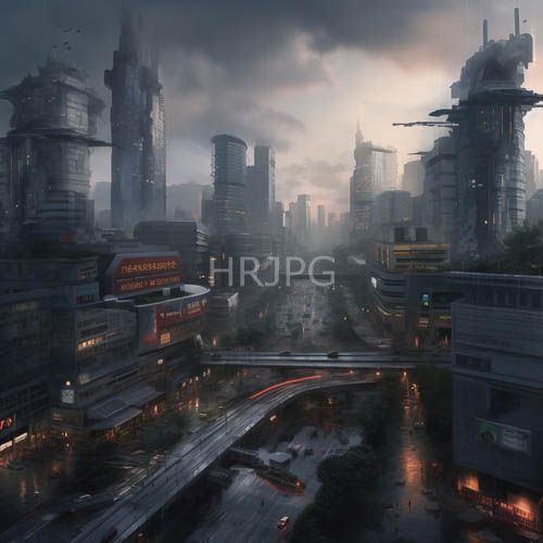 High Resolution: Futuristic Rain-Soaked Neon Cityscape download. | HRJPG.com