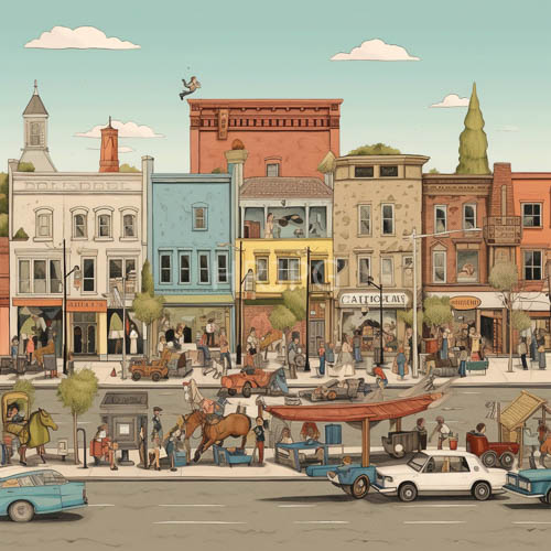 a bustling small town street
