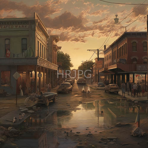 High Resolution: A Sunlit Small-Town Street download. | HRJPG.com