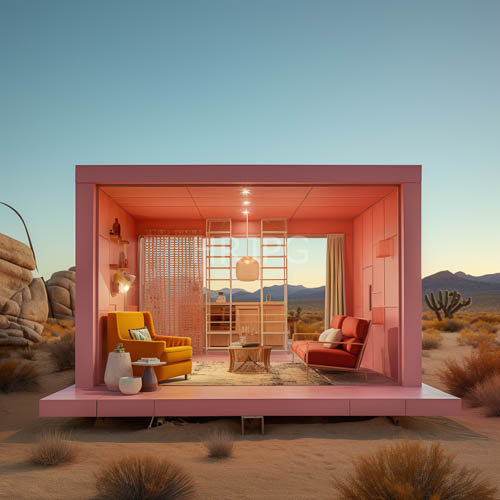 High Resolution: CGI Modern Pink Desert House at Sunset download. | HRJPG.com