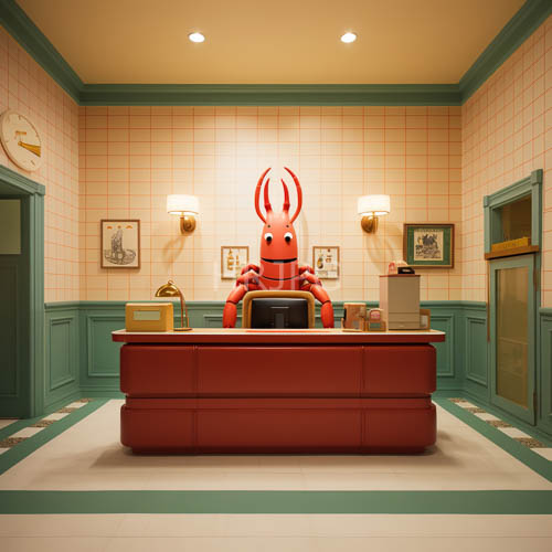 High Resolution: Eccentric Bathroom with Red Lobster Figure download. | HRJPG.com