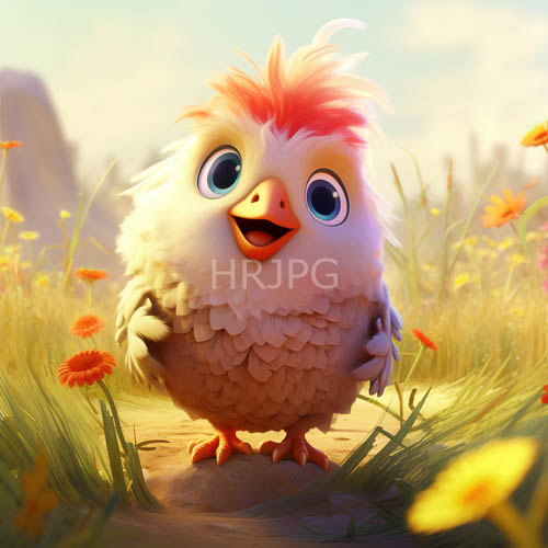 High Resolution: Fluffy White Chick in Yellow Flower Meadow download. | HRJPG.com