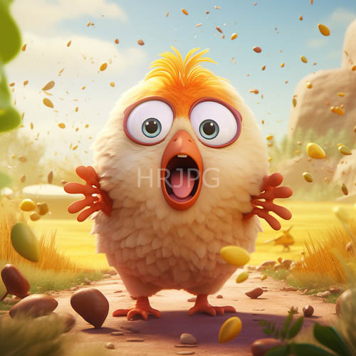 wide eyed yellow chick in sunny meadow