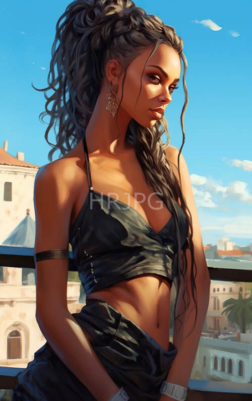 High Resolution: Braided High Ponytail on Balcony Backdrop download. | HRJPG.com