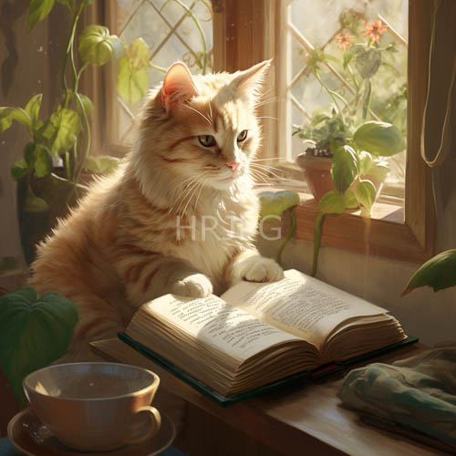 reading orange tabby cat with white chest