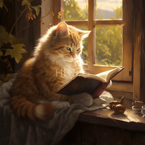 cozy autumn window scene with tabby cat