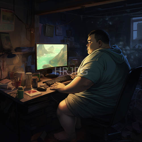 gaming in dim light with blue hoodie
