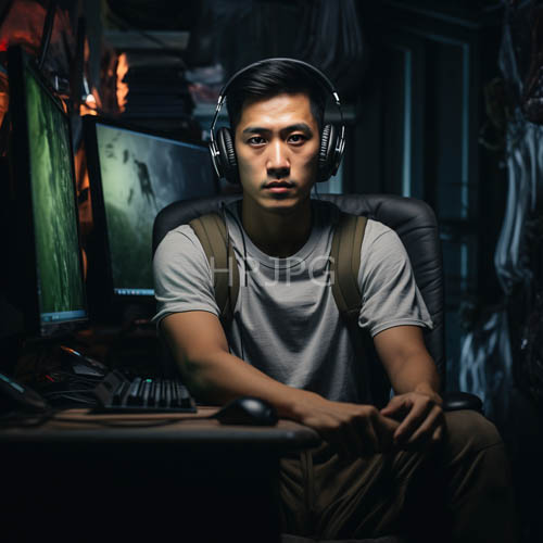over ear headphones and monitor light portrait