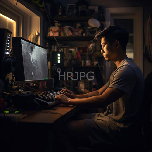 figurine shelves and cluttered digital creative room