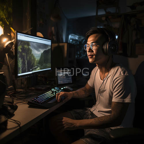 tattooed arms and white t shirt gamer