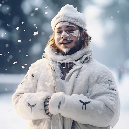 snow covered reindeer hat and frozen beard portrait
