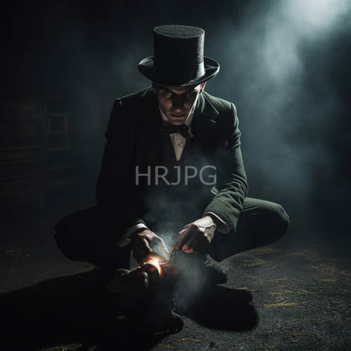 lit sparks and green victorian suit crouching