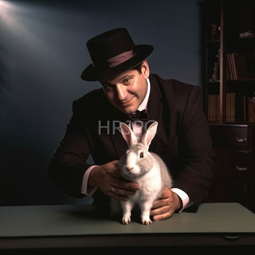 purple bow tie and gray lap rabbit sitting