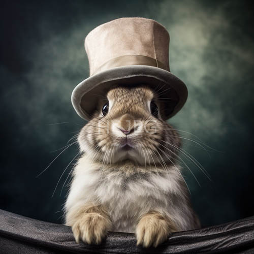 beige top hat and fabric drape rabbit