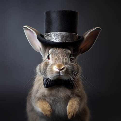 silver embroidered band top hat on anthropomorphic rabbit