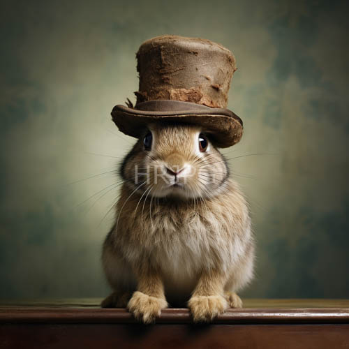 worn out tilted top hat on alert rabbit