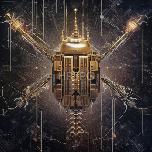 radiant spacecraft with glowing circuit lines
