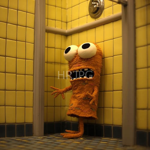 High Resolution: Fuzzy Orange Monster in Yellow-Tiled Shower download. | HRJPG.com