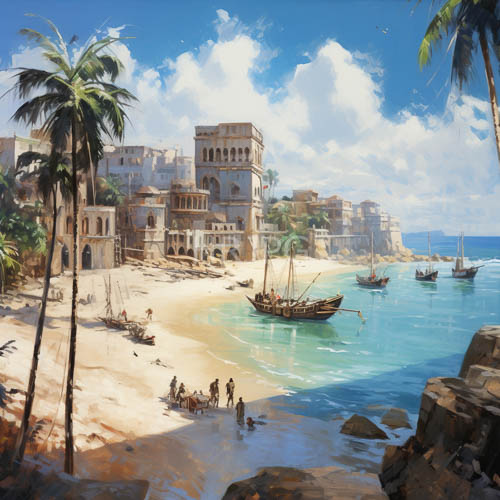 mediterranean coastal town and ancient stone buildings