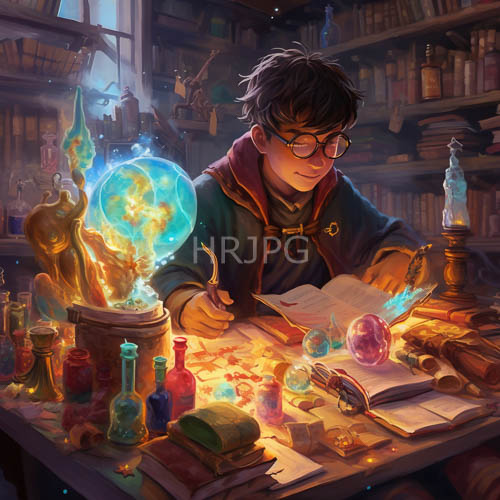 magical orbs and green robe library writing