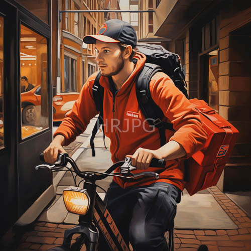 nighttime courier navigates city streets with glowing gear