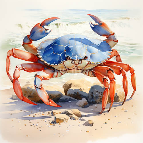 vibrant orange crab stands firmly on rocky shore