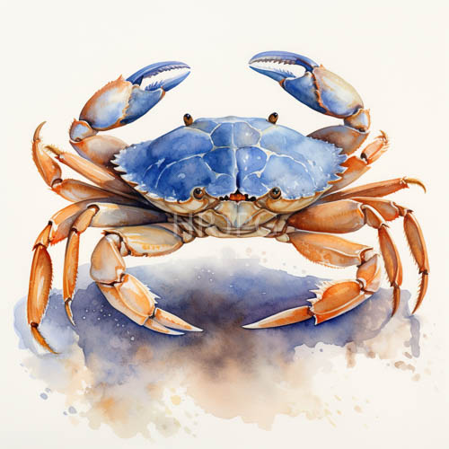 splashing water droplets surround crab on white backdrop