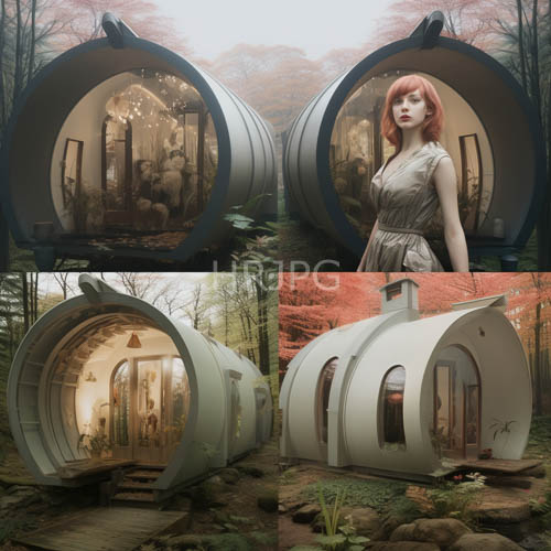 futuristic cylindrical houses reveal furnished interiors through glass